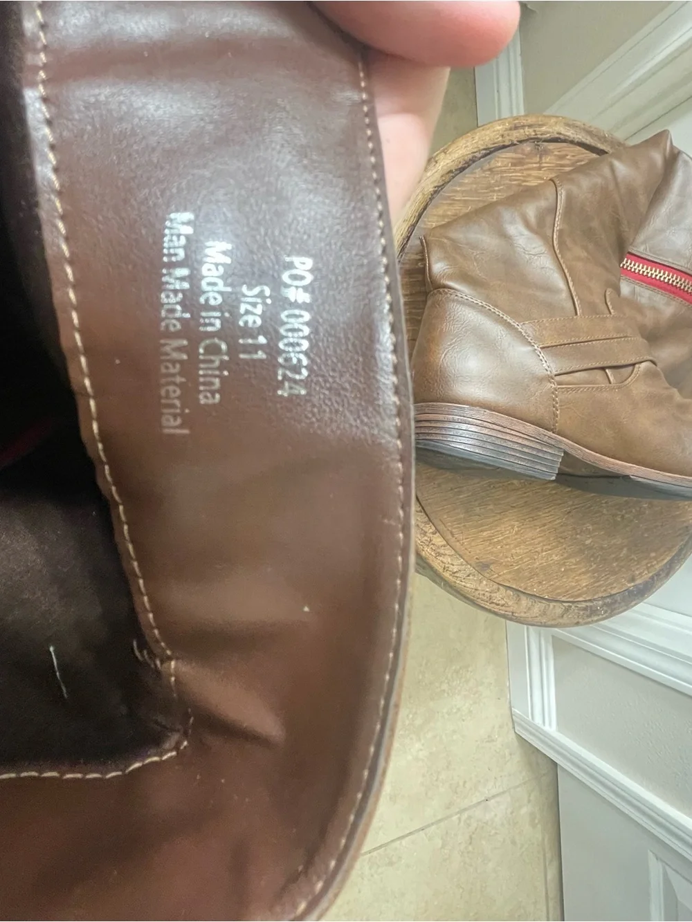 Brown Knee-High Riding Boots with Red Accent Zipper size 11 wide calf